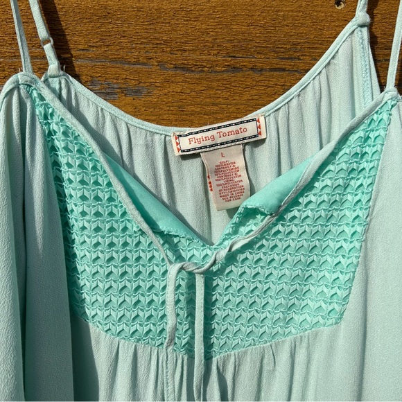 Sz L-Flying Tomato brand mint color cold shoulder dress w/lace accents & tie - Picture 2 of 8